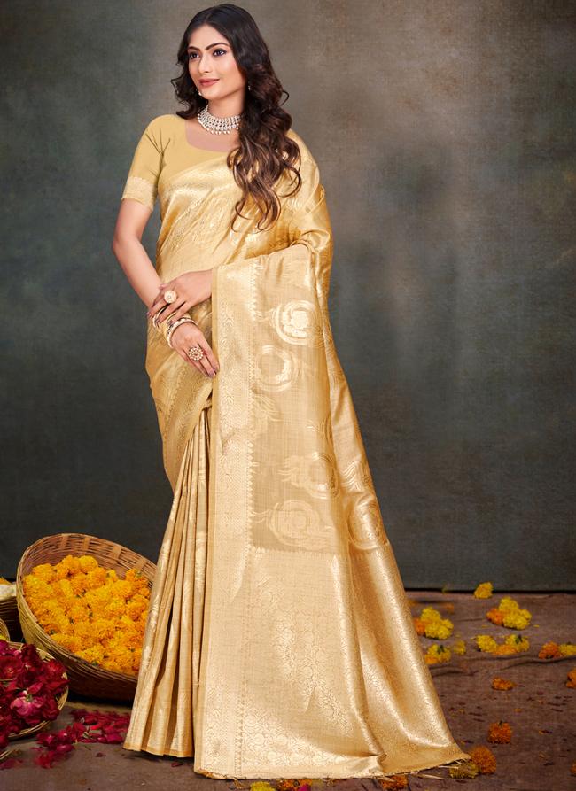 Cotton Silk Golden Party Wear Weaving Saree